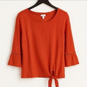 Alfred Dunner Orange Bell Sleeve Tie Front Peasant Top Sz XL